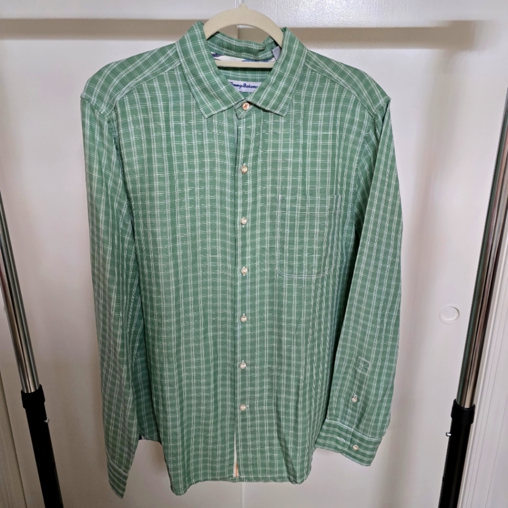 Tommy Bahama Green Checkered Button Down Shirt